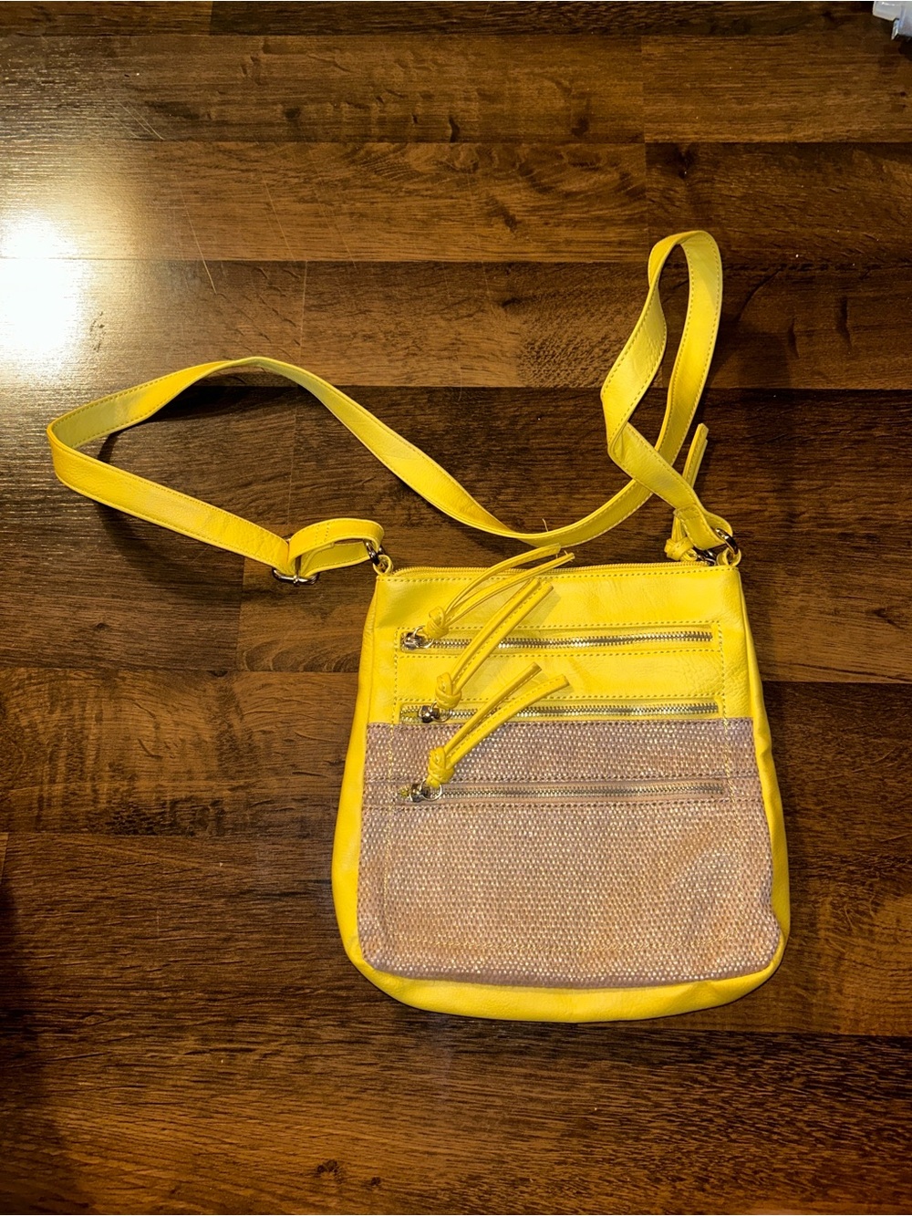 Yellow Crossbody Bag with Front Zip Pockets